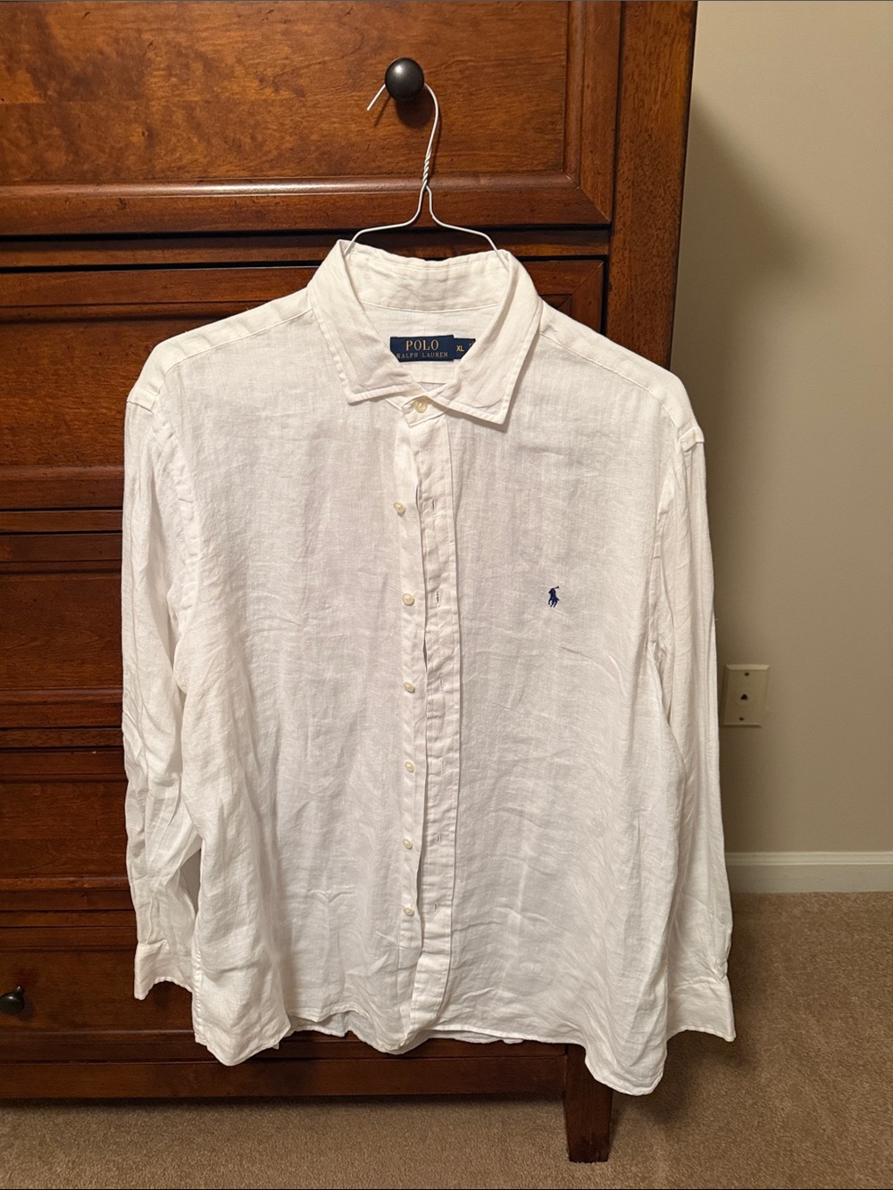 Polo by Ralph Lauren White Linen Button-Down with Navy Pony
